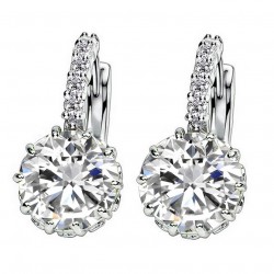 Platinum plated with white round crystal cute earrings 